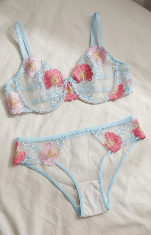 Lingerie set - Floal baby blue